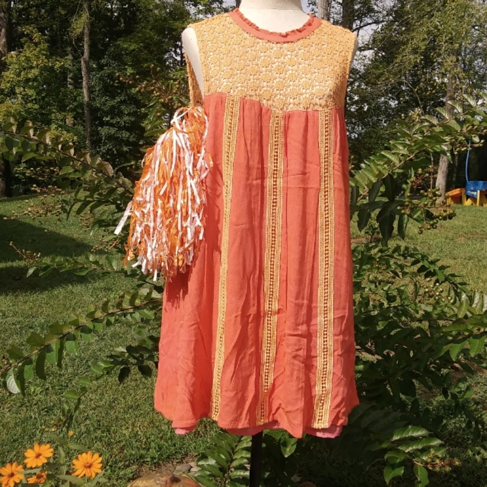NWT KORI ORANGE DRESS WITH CROCHET/LACE *GAMEDAY*